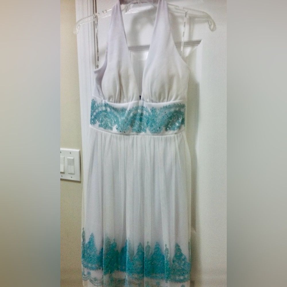 White beaded halter dress